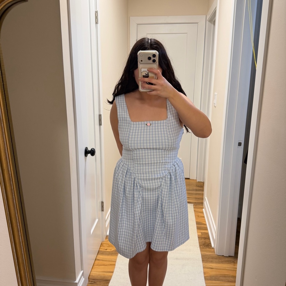 Shasa Light Blue and White Checkered Dress